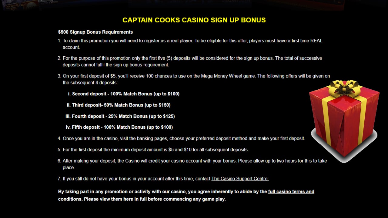 Captain cooks casino bonuses