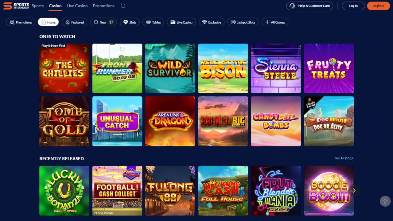 Sports interaction casino games