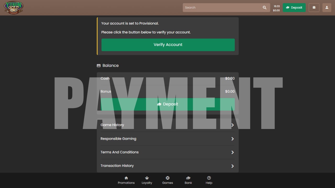 Yukon Gold Casino payment methods